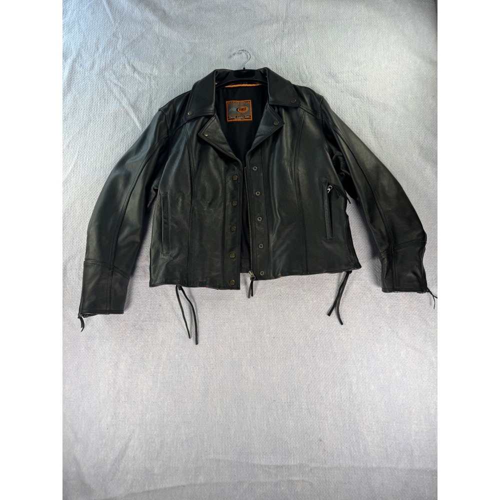 First Classics Mens Black Leather Motorcycle Jacket L 139 Removable Liner 3X